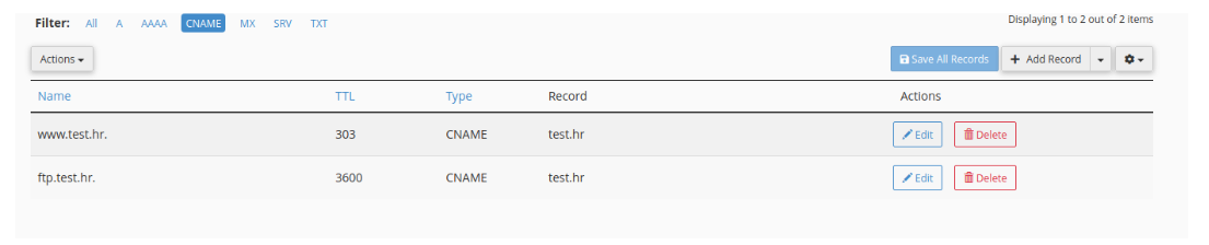 Example of a CNAME record