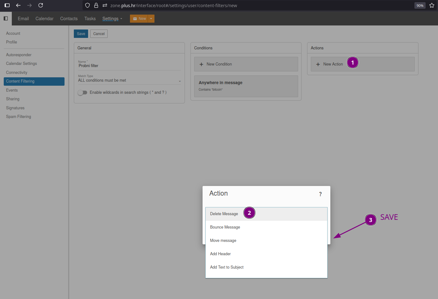 Slika 7-b. Akcija Content Filtering-a