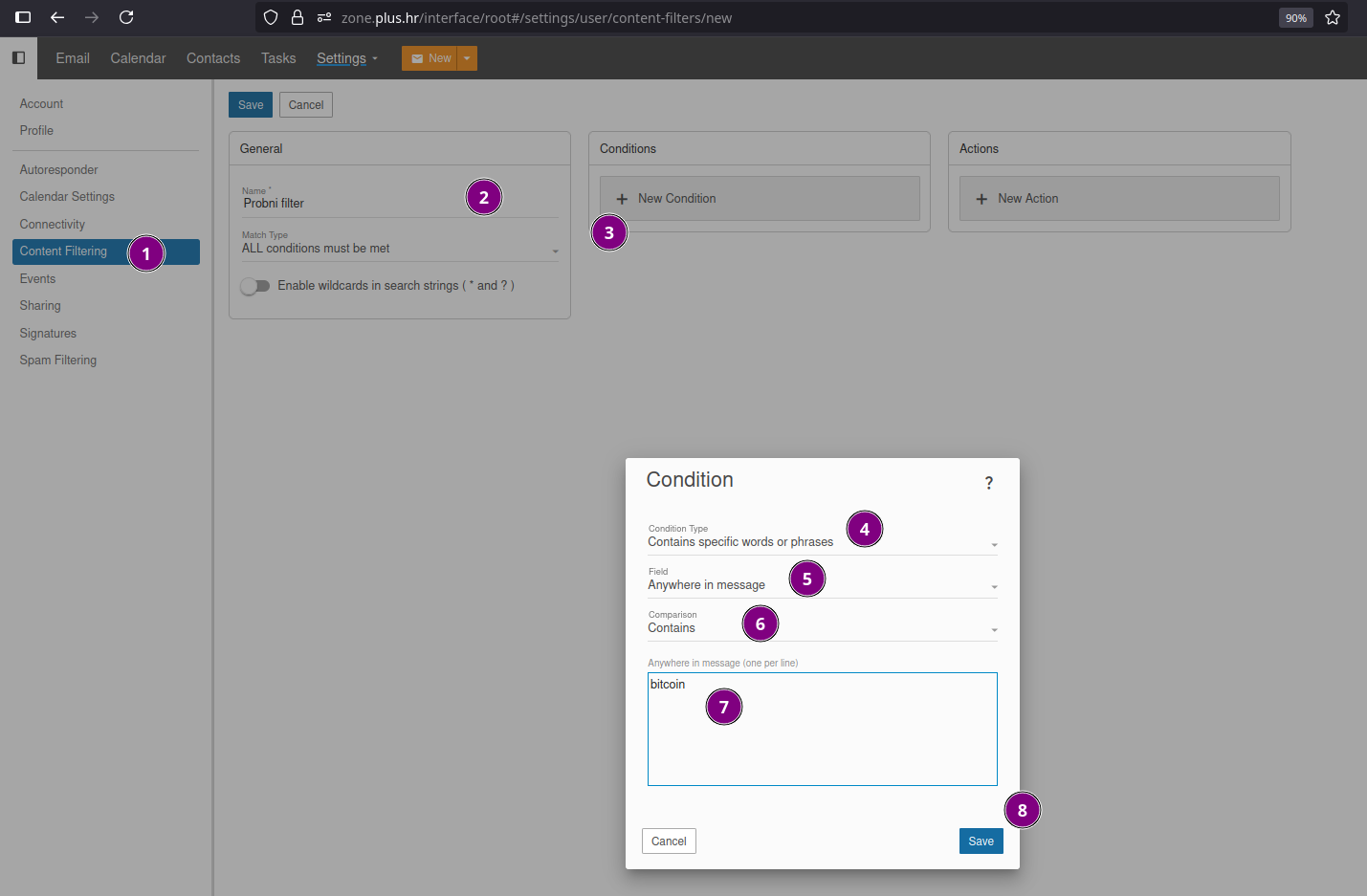 Slika 7-a. Postavljanje Content Filtering-a