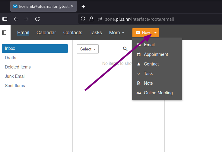 Slika 4. Webmail i dugme New